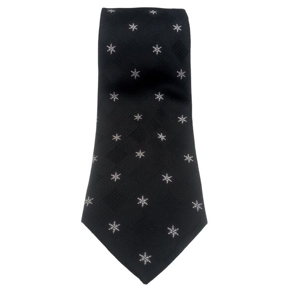 Men's Tie Hallmark Holiday Traditions Black White Snowflake Pattern Winter Tie - Picture 2 of 12